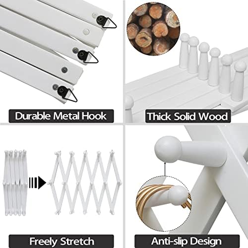 SCUNDA Accordion Wall Hanger with 16 Hooks, Wooden Coffee Mug Rack for Wall, Expandable Accordion Hook Rack Wall Mounted for Mug, Tea Cup, Purse,Coat, Hat, Cap(White) - Image 3