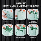 MACOPRO Foldable Utility Cart with Stair Climbing Wheels, Collapsible Rolling Crate with Telescoping Handle, Shopping Trolle Handcart Grocery Book File Tool Art Supplies Teacher Storage Basket(Green) - Image 5