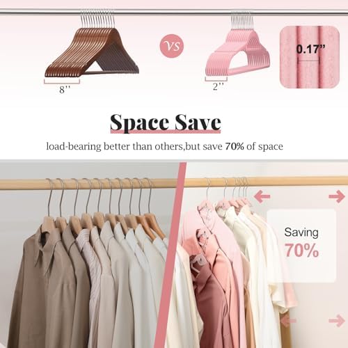 Velvet Hangers 50 Pack, S-Shaped and Stackable Felt Hanger(Pink) - Image 6