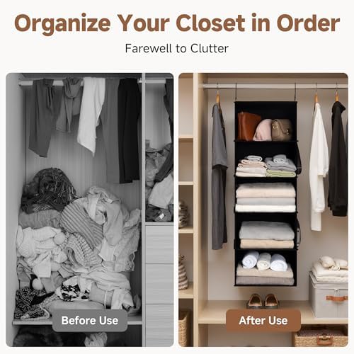 StorageWorks Hanging Closet Organizer for Small Closets, 5 Shelf | Add More Storage to Small Closets with 5 Reinforced Shelves, Perfect for Bedroom, Dorm and RV, Black - Image 6