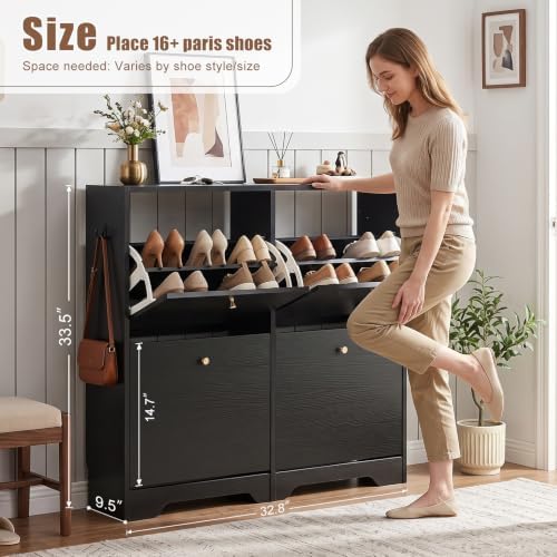 Nicetree Shoe Cabinet, 4 Flip Drawers Slim Black Entryway Storage - Image 2