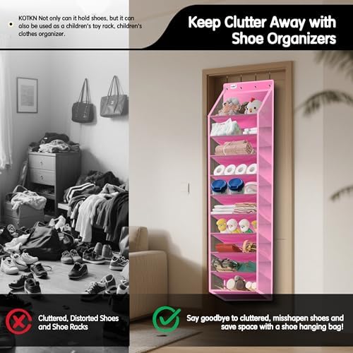 Kotkn 10 Tier Over The Door Organizer - Heavy Duty Hanging Storage Rack with Sturdy Oxford Fabric, Holds 20+ Pairs of Footwear, Boots & Sneakers, Saves 50% Closet Space! (Pink) - Image 6