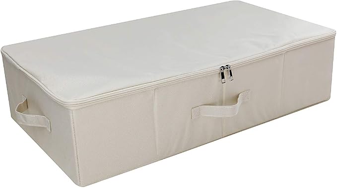 Folding Underbed Shoes Clothes Storage Organizer Basket with Zip Lid,Beige by iwillCREATEPRO