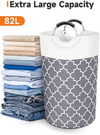 Large Laundry Basket 82L Tall Collapsible Hamper with Handles for Dorm Grey - Image 5