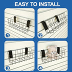 NeatiEase 29 PCS Slatwall Accessories Kit for Garage Rooms Shops Storage, Slat Wall Accessory Includes 3 Pack Slatwall Baskets Set and 26 PCS Multisized Heavy Duty Slatwall Hooks - Image 6