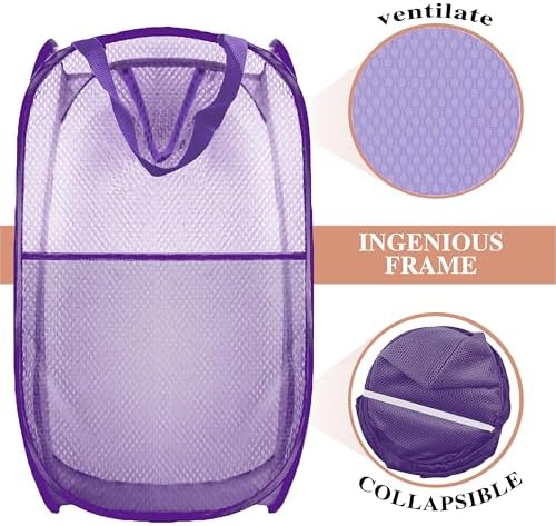 Collapsible Pop Up Laundry Hamper, Extra Large Mesh Foldable Laundry Basket, 28" x 16" x 16"(Purple) - Image 5