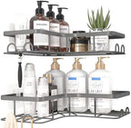 Sakugi Corner Shower Caddy - 2 Pack, Adhesive Shower Organizers, Rustproof Stainless Steel Shower Shelves with 8 Hooks, No Drilling Bathroom Organizers and Storage Racks, Space-Saving, Grey, Large - Image 3
