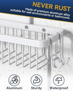 YASONIC Never Rust Shower Caddy Hanging, Aluminum Shower Racks for Inside Shower, 2-Tier Shower Organizer Hanging Over Shower Head with Hooks and Soap Holder, White - Image 4