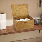 Hipiwe Wicker Shelf Baskets Bin with Lid Woven Seagrass Storage Box, Large - Image 2