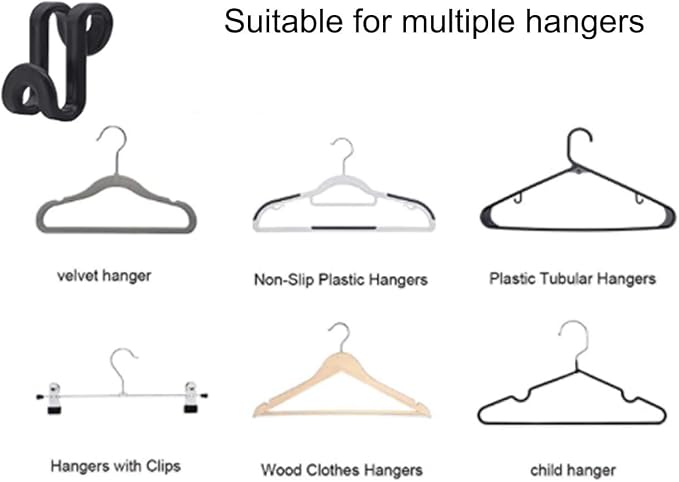 60 Pcs Clothes Hanger Connector Hooks, for Velvet Huggable Hangers, Wooden Hangers, Heavy Duty Space Saving for Closet (Black,60) - Image 5