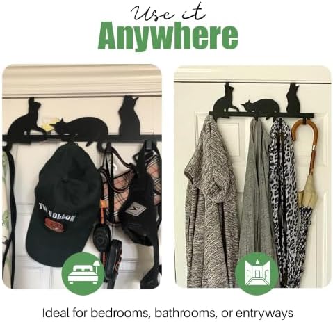 Evelots Over The Door 4 Hook Towel/Coat Rack Hanger Organizer, Kitty Cat Design-Easy No Tool Installation-Black Iron-Holds 20 lbs. - Image 4