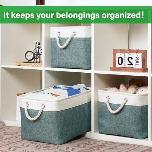 Bidtakay Fabric Storage Baskets for Shelves 3 Pack Large Storage Bins for Organizing Linen Collapsible Organizer for Closet-Deep Green - Image 2