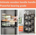 CarolynDesign Metal Wire Baskets with Wheels, Kitchen Storage Stackable Vegetable Fruit Cart Bins with Pull Out Wooden Handel Mat Bottom Sliding Dawers, for Bathroom, Garage and Pantry - Image 5