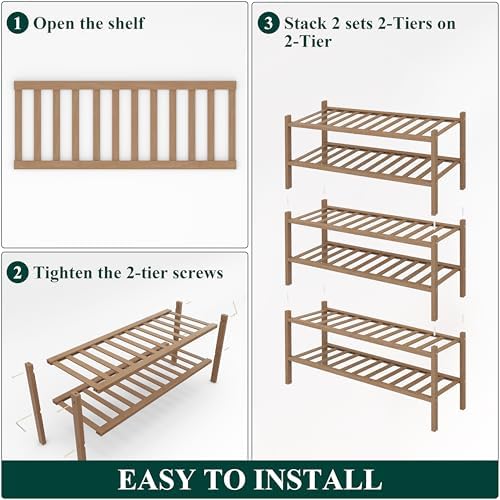 Smiry Bamboo Shoe Rack, 14 Vertical Slats, 6 Tier - 26.8" Wide, Walnut - Image 5