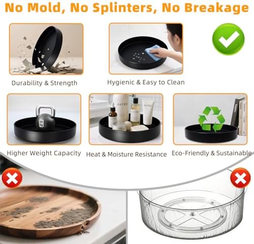 Metal Lazy Susan Organizer, 12 Inch Anti-Rust Turntable for Cabinet, Kitchen, Dining Table, Bathroom – Rotating Spice Rack, Spinner Storage, Round Carousel Organizer for Countertop Black - Image 3