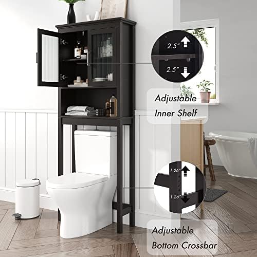 Spirich Over the Toilet Storage Cabinet with Moru Glass Doors, Espresso - Image 4