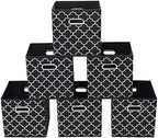 Fabric storage bins Cubes, Fabric Cube Organizer with Handle, Foldable Cube Bins for Cloth or Accessary Storage, 11x11x11 set of 6,Black Light by Yunkeeper
