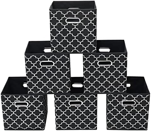 Fabric storage bins Cubes, Fabric Cube Organizer with Handle, Foldable Cube Bins for Cloth or Accessary Storage, 11x11x11 set of 6,Black Light by Yunkeeper