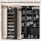 YATINEY 9-Tier Tall Shoe Rack, Wooden Shoe Storage Organizer, Narrow Shoe Cabinet with Removable Shelves for Small Spaces, Holds 18 Pairs of Shoes, for Entrance, Hallway, Black SS22BK - Image 5