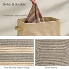 Nunsino Laundry Hamper,Laundry Basket with Leather Handles,Woven Storage Basket for Toys,Pillows,Blankets,Clothes,Dark&Brown - Image 6