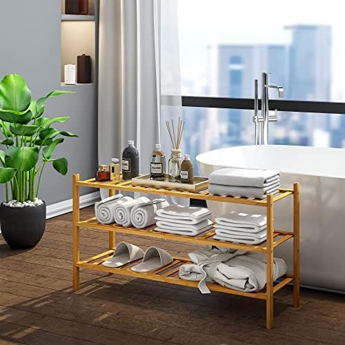 BMOSU 3-Tier Bamboo Extended Shoe Rack Premium Stackable Shoe Shelf Storage Organizer for Hallway Closet Living Room Entryway Organizer (Natural Bamboo) - Image 2