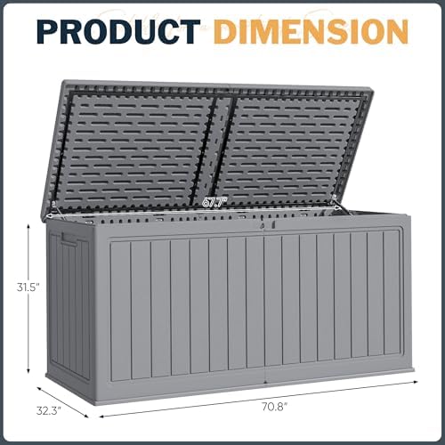 Greesum 260 Gallon HDPE Outdoor Storage Box - Waterproof, Large Capacity Deck Box with Removable Dividers for Patio, Yard, Garden Tools, Light Grey - Image 7