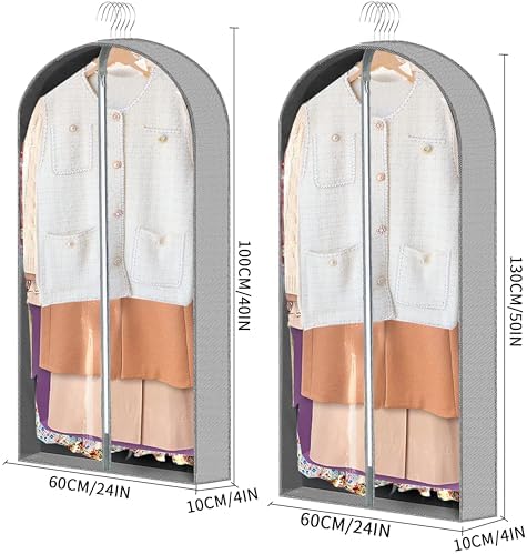 3 Pcs Garment Bags,40" & 50" PVEA Breathable Dust Cover,Dress Bag | For Hanging Clothes With Bedroom, Garment Covers For Suits,Padded Clothes,Shirts, Prevent, Dustproof, Keep Dry, Breathable - Image 2