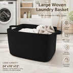 96L Woven Laundry Basket with Handles, Extra Blanket Basket,Black - Image 5