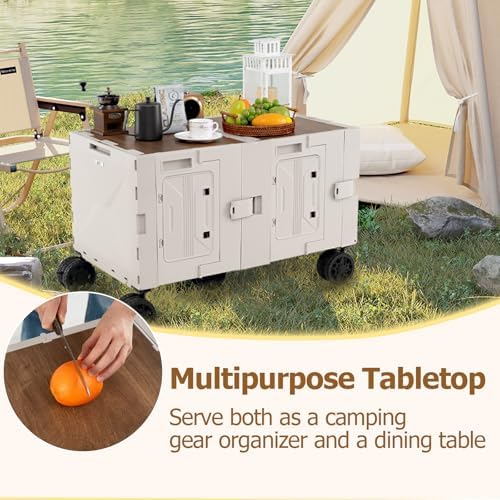 Goplus Large Foldable Utility Cart w/ 2-Tier Storage Crates, 5 Rotate Wheels, Metal Telescoping Handle, Portable Rolling Trolley Collapsible Cart for Grocery Shopping Camping & Travel - Image 2