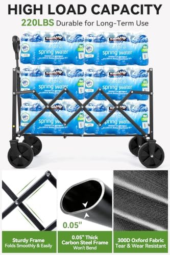 Hikenture Collapsible Wagon Cart with Wheels, 220 lbs Foldable Wagon - Image 3