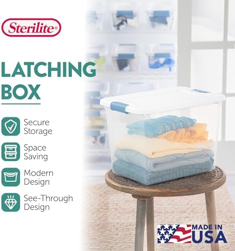 Sterilite Latching Box with Lids for Home and Office, 25 Quart, 24-Pack | Heavy-Duty and Stackable Plastic Containers with Latches for Closet, Cabinet, Bedroom, Bathroom and Dorm Room Organization - Image 3