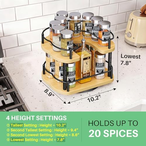SNTD Lazy Susan Spice Rack Organizer for Cabinet, Wood, Natural, 9 in - Image 2