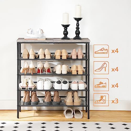 HOOBRO Shoe Rack for Entryway, 5-Tier Shoe Organizer with Adjustable Mesh Shelves, 16-20 Pairs of Shoes, Spacious Floor Mount, Metal, Industrial, Shoe Shelf for Closet, Greige BG12XJ01 - Image 4