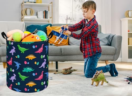 Collapsible Kids Laundry Basket Clothes Hamper, Foldable Storage Organizer Bin, Toy Clothes Storage with Handles for Boys Girls Bedroom, Room Decor Dinosaur - Image 4