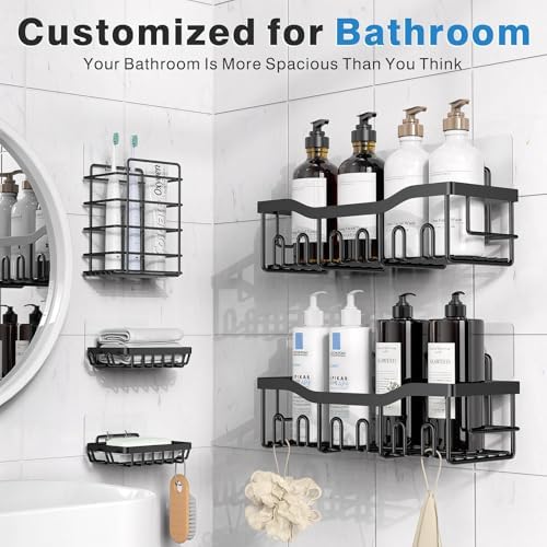 EUDELE Adhesive Shower Caddy, 5 Pack Rustproof Stainless Steel Bath Organizers With Large Capacity, No Drilling Shelves for Bathroom Storage & Home Decor - Image 2