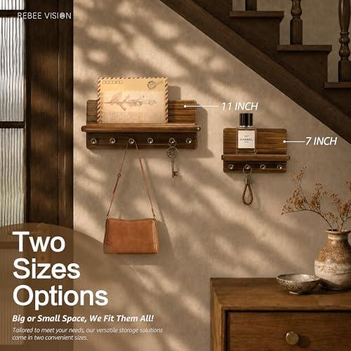 Rebee Vision Acacia Wood Key Holder Wall Mount for Entryway, Brown - Image 5