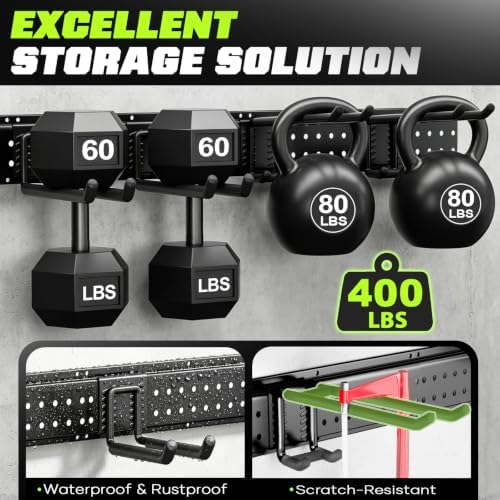 Garage Tool Organizer Wall Mount, 66 Inch Heavy Duty Garage Organization System with 13 Adjustable Hooks, Garden Tool Storage Rack for Garage, Yard & Shed, Holds Up to 520 lbs - Image 3