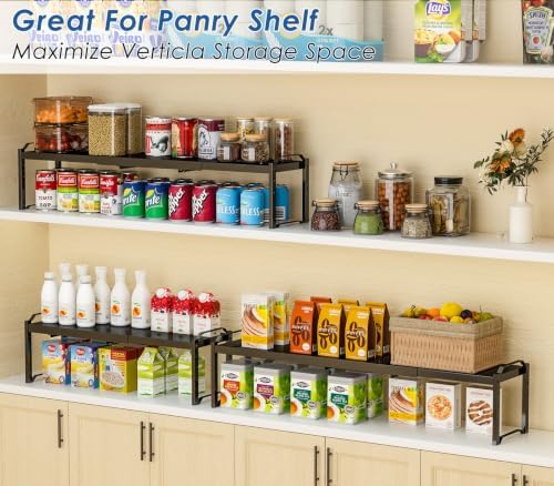 Metal Storage Shelves For Kitchen Pantry, Cabinet Shelf Organizer, Adjustable Height, Expandable Length, Stackable Design,50 LBS Load Capacity, For Dishes Spices Cans Plates Cans Bottles Cups Mugs - Image 5