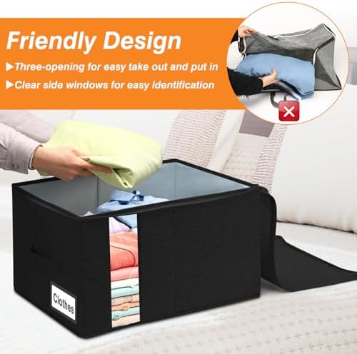 60L Rigid-Sided Blanket Storage Bags, 2 Pack, Black - Image 5
