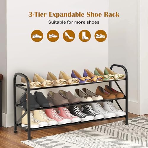 3-Tier Expandable Shoe Rack for Closet，Adjustable Shoe Rack，Black Metal Free Standing Shoe Rack for Entryway Closet Doorway - Image 6