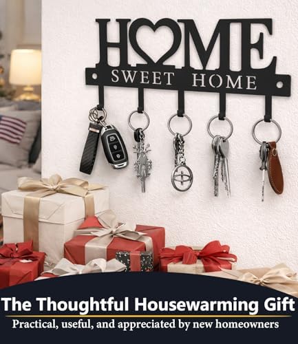 Key Holder Hooks Organizer Hanger Rack Wall Mounted Sweet Home Metal Decor Stylish and Practical for Entryway Front Door Kitchen Hallway Garage Mudroom Office Hardware Included Black (Sweet 13 inches) - Image 5