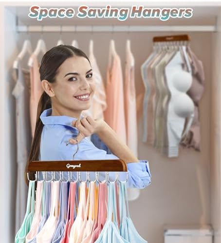 Gomyrod Tank Top Hanger, 2 Pack w/40 Hooks Bra Hanger for Closet Organizer | Premium Wood Space Saving Hanger, 360°Rotating Closet Organizers and Storage, Multi Hook Hanger for Dorm & Apartment,Brown - Image 6