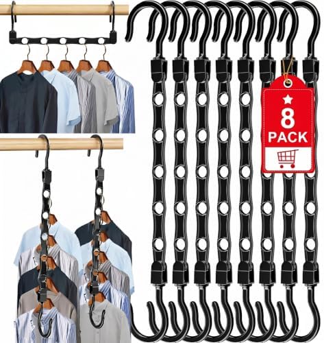 8 Pack Hangers Space Saving Magic Space Saver Smart Plastic Hangers Black by Besslly
