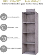 Tinyuet Hanging Closet Organizer, 4-Shelf Collapsible Hanging Closet Shelves, Hanging Organizer for Closet & RV, 31.5" H X 10.6" W X 10.6" D - Gray - Image 3