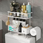 Godboat 2-Tier Over Toilet Storage Shelf, Wall-Mount with 2 Hook/Paper Rack by Godboat