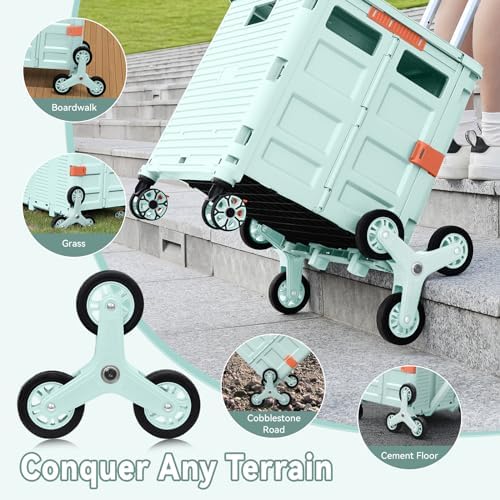 Foldable Utility Cart with Stair Climbing Wheels,Collapsible Rolling Crate with Magnetic Lid Telescopic Cover,Adjustable Telescoping Handle,360° Rotate Wheel Hand Cart for Teacher Shopping Moving - Image 5