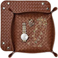 UnionBasic Small Valet Tray, Jewelry Tray for Rings Watches Earrings, Entryway Catchall Caddy for Coins Keys Change, Nightstand Bedside Valet Holder, Trays for Electronic Gadgets, Woven Leather Brown by UnionBasic