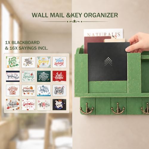 Key Holder Wall Mount with Chalkboard & 4 Key Hooks for Home Decor, Green - Image 7