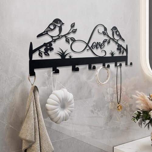 Metal Key Holder, Wall Mounted Key Hooks, Key Holder for Wall, Key Organizer Rack with 7 Hooks, Key Hanger Decor for Kitchen, Entryway, Hallway, Bedroom, Doorway (Birds 12IN) - Image 4