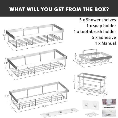 Moforoco Adhesive Shower Caddy Organizer Shelves Rack - 5 Pack Corner Bathroom Storage Organization, Home & Kitchen Decor Inside RV Accessories, Hanging First Apartment Household Camper Essentials - Image 6